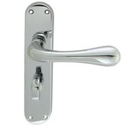 Loops Rounded Flaired Bathroom Latch Door Handle - Polished Chrome Lever On Backplate