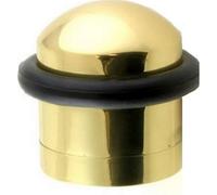 Loops Rubber Tip Dome Top Floor Mounted Doorstop - Polished Brass 38mm Dia Round Door