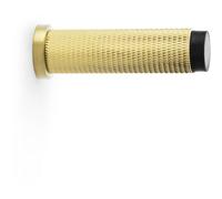 Loops Rubber Tip Knurled Wall Mounted Doorstop - Satin Brass 75mm Cylinder Rose Door