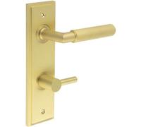Loops Satin Brass Bathroom Door Handle With Turn & Release Mechanism - Solid Brass Interior Handle