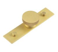 Loops Satin Brass Cupboard Knob With 40mm Plain Backplate - Modern Solid Brass Design - Kitchen Cabinet Knob
