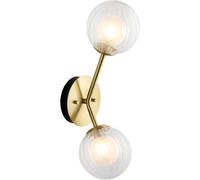 Loops Satin Brass Dimmable Wall Light - 2X Dome Ribbed Glass Shade - 2X 3W Led G9
