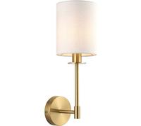 Loops Satin Brass Dimmable Wall Light - Modern Vintage White Cylinder Shade - 6W Led E14
