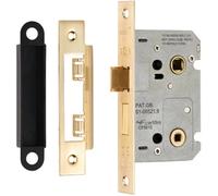 Loops Satin Brass Locking Bathroom Door Sashlock Latch - Square Forend 64mm Deep