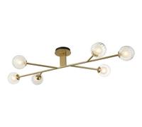 Loops Satin Brass Semi Flush Low Ceiling Light - Clear/frosted Glass Shade - 6X 3W Led G9