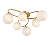 Loops Satin Brass Semi Flush Low Ceiling Light - White Confetti Multi Arm Glass - 6 X 3W Led G9