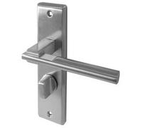 Loops Satin Chrome Suite Door Handle With Bathroom Plate - Unique Retro Design - Interior Lever On Backplate