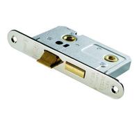 Loops Satin Nickel Locking Bathroom Door Sashlock Latch - Radius Forend 64mm Deep