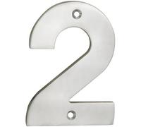 Loops Satin Steel Door Number 2 - 100mm Height 5mm Depth House Numeral Plaque Sign