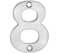 Loops Satin Steel Door Number 8 - Small 50mm Height House Numeral Plaque Sign