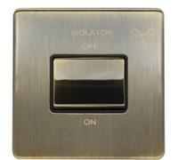 Loops Screwless 6A Extractor Fan Isolator Switch Antique Brass 3 Pole Shower Plate