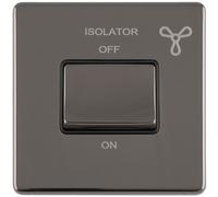 Loops Screwless 6A Extractor Fan Isolator Switch Black Nickel 3 Pole Shower Plate