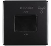 Loops Screwless 6A Extractor Fan Isolator Switch Matt Black 3 Pole Shower Plate