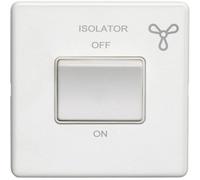 Loops Screwless 6A Extractor Fan Isolator Switch Matt White 3 Pole Shower Plate