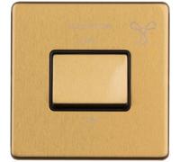 Loops Screwless 6A Extractor Fan Isolator Switch Satin Brass 3 Pole Shower Plate