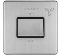 Loops Screwless 6A Extractor Fan Isolator Switch Satin Steel 3 Pole Shower Plate