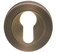 Loops Screwless Round Euro Profile Escutcheon - Antique Brass 52mm Door Key Plate