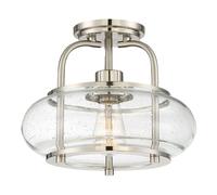 Loops Semi Flush 1 Light Clear Seeded Glass Shade Brushed Nickel LED E27 60W in Metallics Loops Metallics