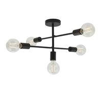 Loops Semi Flush Ceiling Lamp Matt Black 5x Multi Light Industrial Straight Pendant Loops Black
