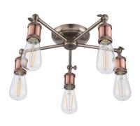 Loops Semi Flush Ceiling Light Aged Copper 5 Lamp Adjustable Vintage Hanging Pendant Loops Copper