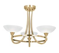 Loops Semi Flush Ceiling Light Antique Brass & White 3 Bulb Hanging Pendant Lamp Shade Loops White