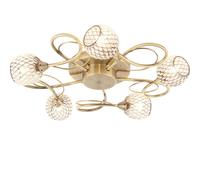 Loops Semi Flush Ceiling Light Brass Glass Beads 5 Bulb Hanging Pendant Lamp Shade in Clear Loops Clear