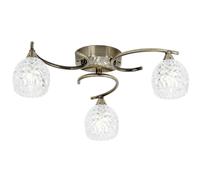 Loops Semi Flush Ceiling Light Brass Textured Glass 3 Bulb Hanging Pendant Lamp Shade in Clear Loops Clear