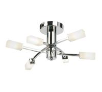 Loops Semi Flush Ceiling Light Chrome & Glass 6 Bulb Square Shade Dimmable Pendant in Clear Loops Clear
