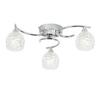 Loops Semi Flush Ceiling Light Chrome Textured Glass 3 Bulb Hanging Pendant Lamp Shade in Clear Loops Clear