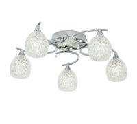 Loops Semi Flush Ceiling Light Chrome Textured Glass 5 Bulb Hanging Pendant Lamp Shade in Clear Loops Clear