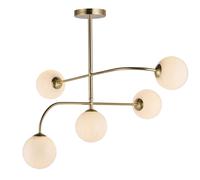 Loops Semi Flush Ceiling Light Satin Brass Plate & Opal Glass 5 x 3W LED G9 in Clear Loops Clear