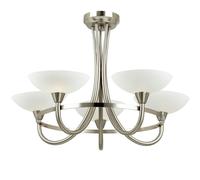 Loops Semi Flush Ceiling Light Satin Chrome & White 5 Bulb Hanging Pendant Lamp Shade Loops White
