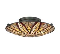 Semi Flush Light Tiffany Style Coloured Glass Uplight Valiant Bronze LED E27 60W