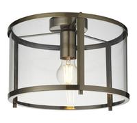 Loops Semi Flush Low Ceiling Light - Antique Brass & Clear Glass - 10W Max Led E27
