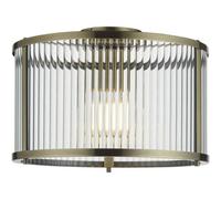 Loops Semi Flush Low Ceiling Light - Antique Brass & Clear Ribbed Glass - 10W Max Led E27