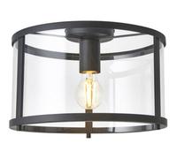 Loops Semi Flush Low Ceiling Light - Matt Black & Clear Glass - 10W Max Led E27
