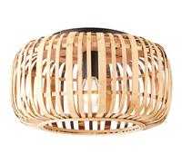 Loops Semi Flush Low Ceiling Light - Natural Bamboo & Matt Black - 10W Max Led E27