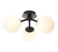Loops Semi Flush Multi Arm Bathroom Ceiling Light - Matt Black & White Glass - 3 Lamp Loops Black