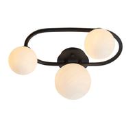 Loops Semi Flush Multi Arm Bathroom Ceiling Light - Matt Black & White Glass - Oval Loops Black
