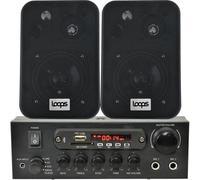 Loops Shop Bluetooth Music System 2X Black Speakers & 110W Amp Background Fm Radio