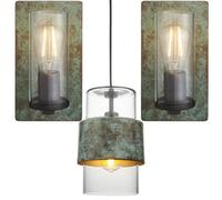 Loops Single Hanging Ceiling Pendat & 2X Matching Wall Lights - Verdigris Hammered Dimmable Set