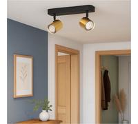 Loops Sleek Modern Black And Brushed Brass Led Bathroom Ceiling Spotlight