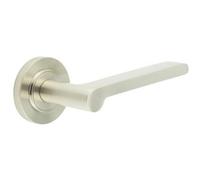 Loops Sleek Satin Nickel Door Handle With Rose Design - Solid Brass Interior Handle