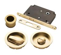 Loops Sliding Bathroom Door Flush Pull Set Turn & Release Lock Satin Brass in Metallics Loops Metallics