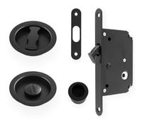 Loops Sliding Pocket Door Lock & Latch Set - Matt Black Rounded Forend Finger Pull