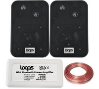 Loops Smart Home Bluetooth Amplifier & 2 Black Wall Mount Speaker Kit Compact Hifi Amp