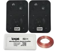 Loops SMART HOME Bluetooth Amplifier & 2 Black Wall Mount Speaker Kit Compact HiFi Amp