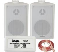 Loops SMART HOME Bluetooth Amplifier & 2 White Wall Mount Speaker Kit Compact HiFi Amp