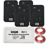 Loops Smart Home Bluetooth Amplifier & 4 Black Wall Mount Speaker Kit Compact Hifi Amp