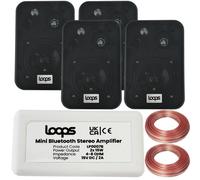 Loops SMART HOME Bluetooth Amplifier & 4 Black Wall Mount Speaker Kit Compact HiFi Amp